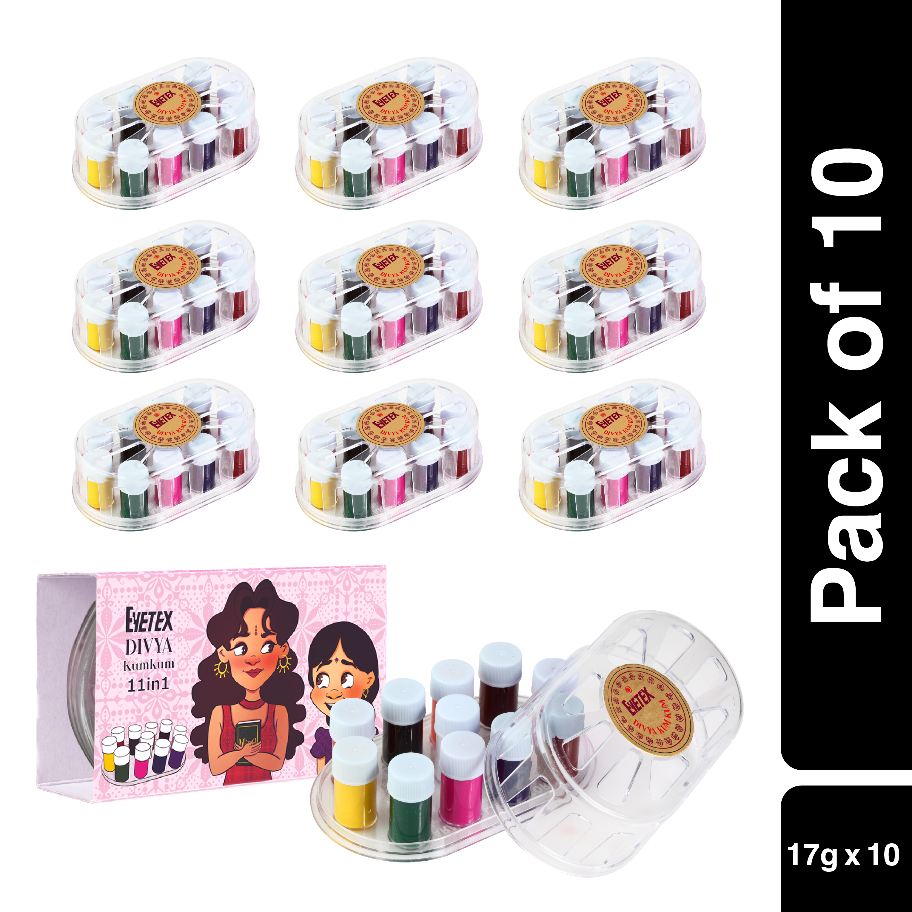 Divyaa Kumkum 11-in-1 Wholesale Pack | 17 Grams Each | Pack of 10